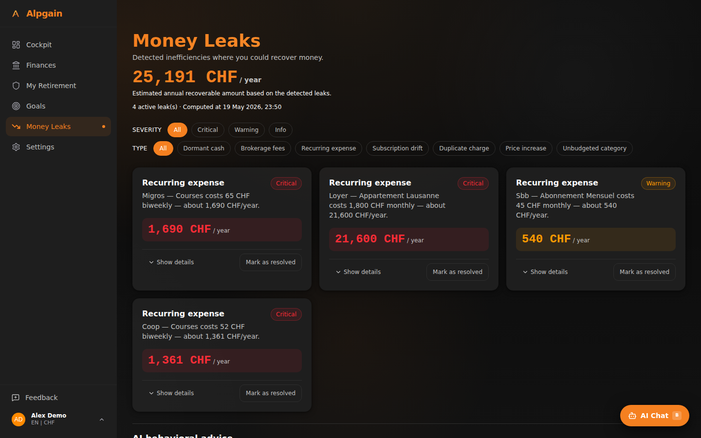 Money Leaks — détection des fuites d'argent dans vos finances