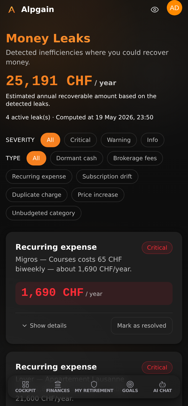 Money Leaks sur mobile